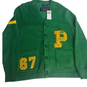 Polo Ralph Lauren Green Varsity Cardigan Sweater P Patch 67 NWT Men's Medium